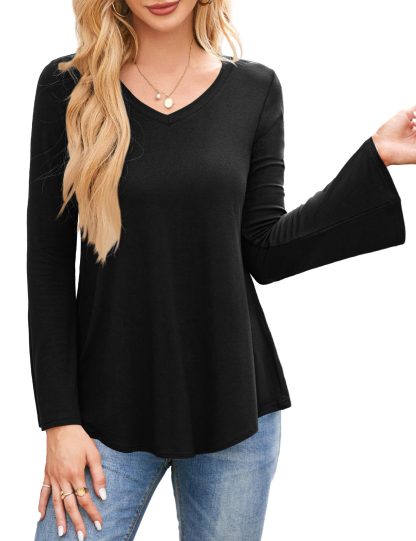 French V-neck flared sleeve top with curved hem - Image 4