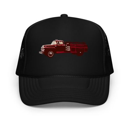 Vintage Fire Truck Print Mesh Trucker Hat - Image 5
