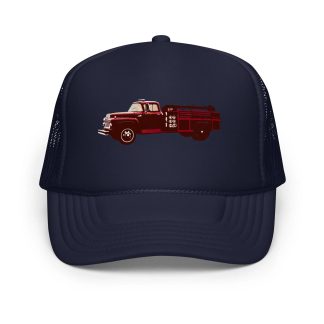 Vintage Fire Truck Print Mesh Trucker Hat