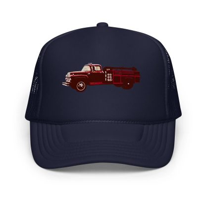 Vintage Fire Truck Print Mesh Trucker Hat