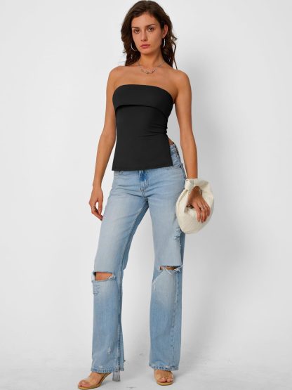 Women's Black Bandeau Layered Strapless Top - Image 6