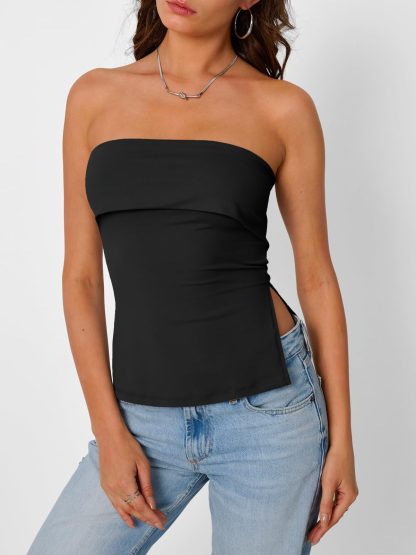Women's Black Bandeau Layered Strapless Top - Image 4