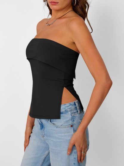 Women's Black Bandeau Layered Strapless Top - Image 3