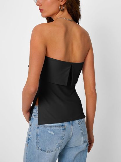 Women's Black Bandeau Layered Strapless Top - Image 2