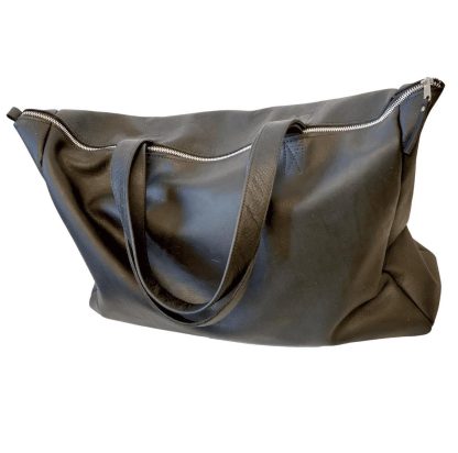 Handmade black leather tote bag - Image 4
