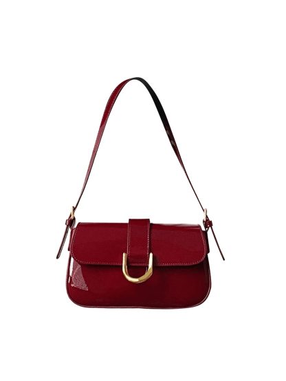 Burgundy patent leather buckled underarm bag - Image 6
