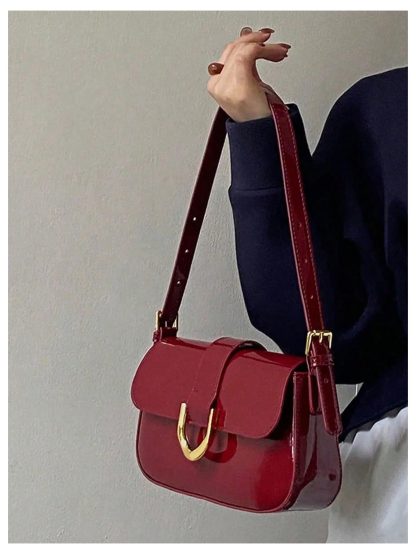 Burgundy patent leather buckled underarm bag - Image 5