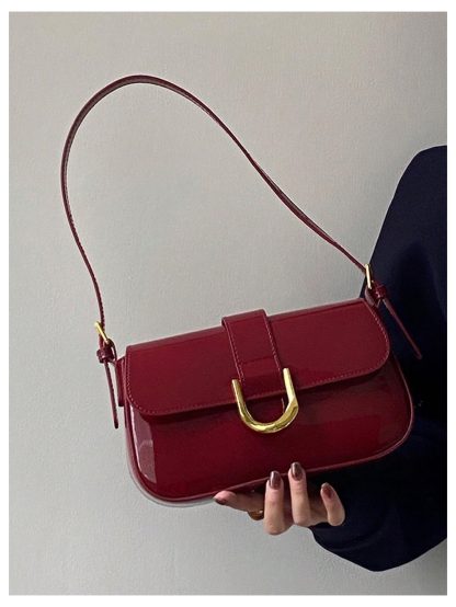 Burgundy patent leather buckled underarm bag - Image 4
