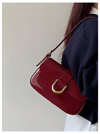 Burgundy patent leather buckled underarm bag - Image 3