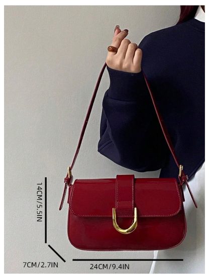 Burgundy patent leather buckled underarm bag - Image 2