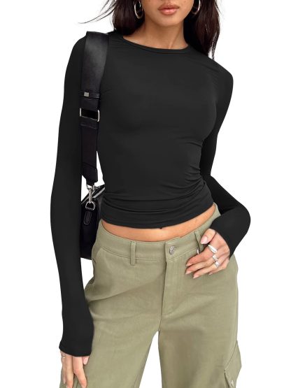 Women's black long-sleeved cropped top - Image 6