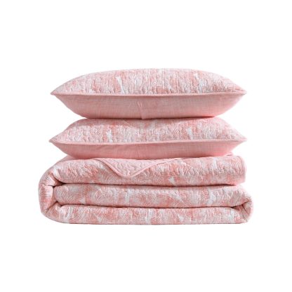 Pink and white floral quilted three-piece bed cover set - Image 2