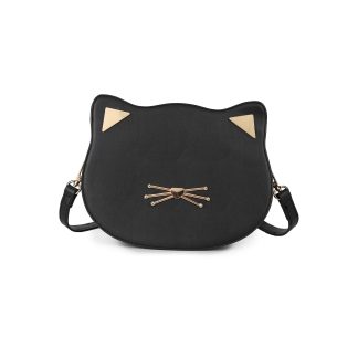 Playful black and gold cat crossbody bag