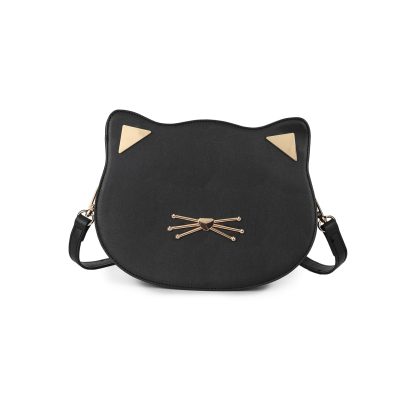 Playful black and gold cat crossbody bag