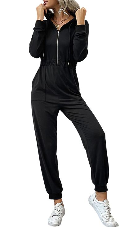 Women's Zip-Up Hooded Jogging Jumpsuit