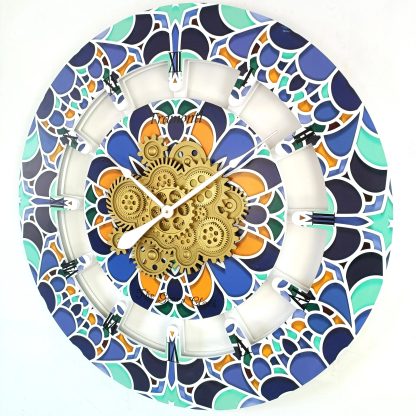 Colorful scroll art gear wall clock - Image 4