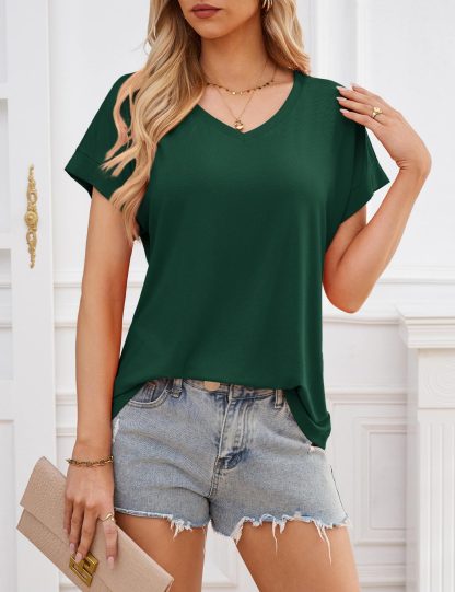 Slouchy V-neck short-sleeved loose top