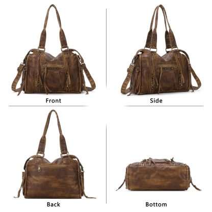 Retro distressed cowhide women's bag - Image 6