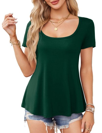 French Square Neck Short Sleeve Curved Hem Top - Image 4