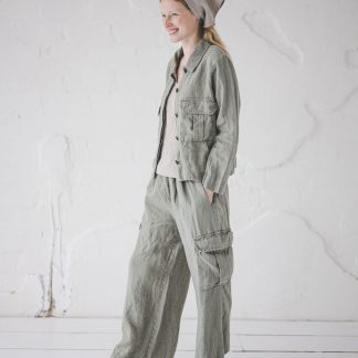 Women's Linen Cargo Wide-Leg Pants