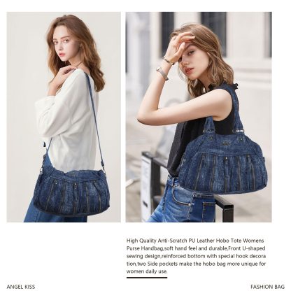 Denim pleated handbag crossbody bag - Image 6