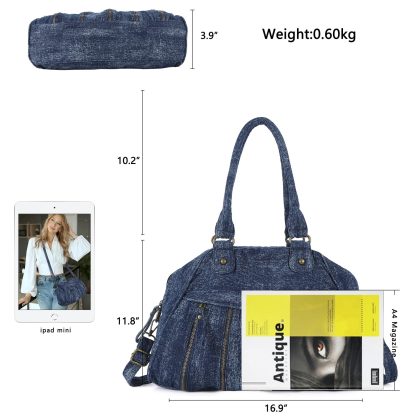 Denim pleated handbag crossbody bag - Image 4
