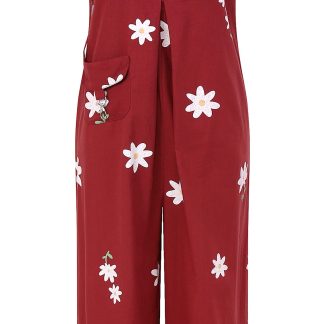 Women's floral print crossover overalls