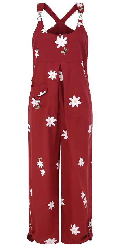 Women's floral print crossover overalls