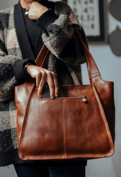 Handmade leather tote bag