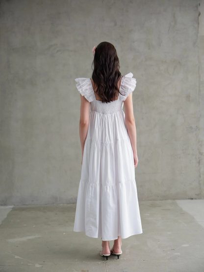 French romantic ruffled V-neck white dress - Image 4