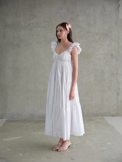 French romantic ruffled V-neck white dress - Image 3