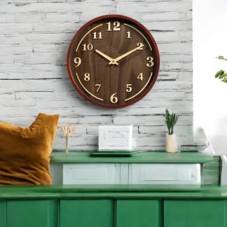 Retro light luxury wooden wall clock