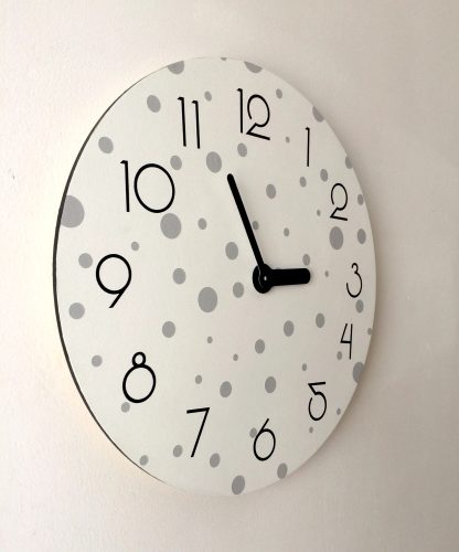 Polka dot round wooden wall clock