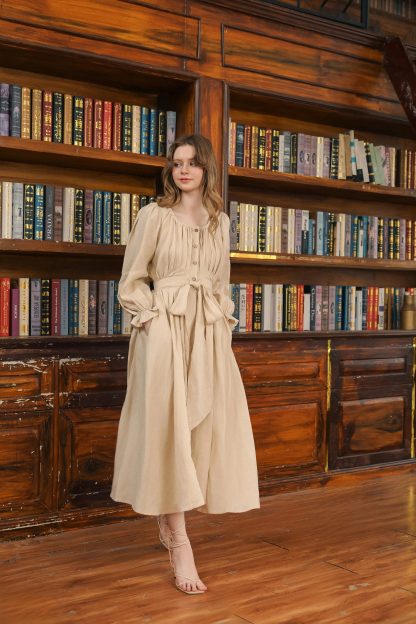 Retro Linen Waist Dress - Image 5