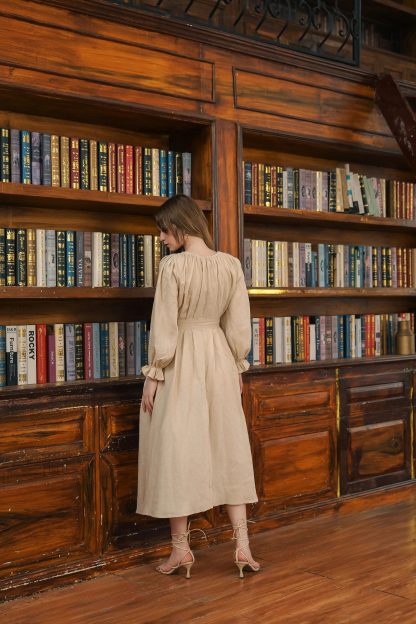 Retro Linen Waist Dress - Image 4