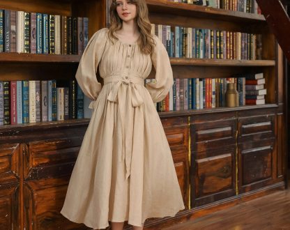 Retro Linen Waist Dress - Image 3