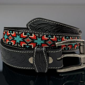 Ethnic style beaded carved belt