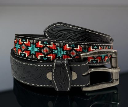 Ethnic style beaded carved belt