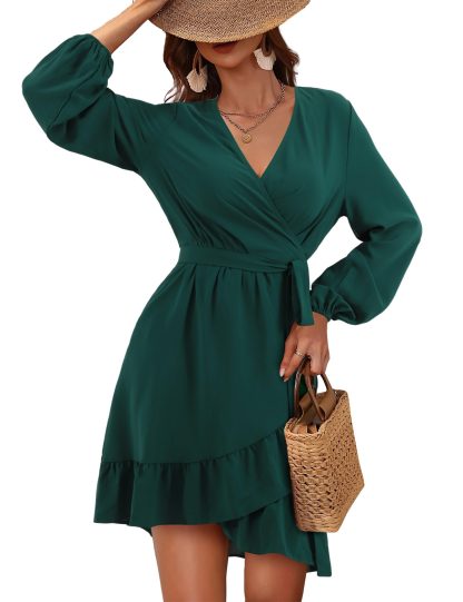 French retro V-neck waist irregular ruffle dress - Image 4