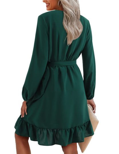 French retro V-neck waist irregular ruffle dress - Image 3