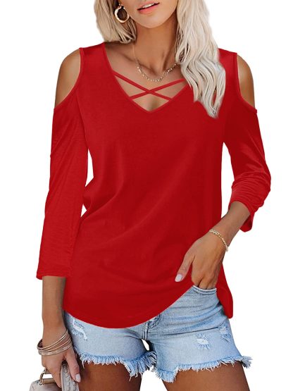 Crisscross Strap Off-The-Shoulder V-Neck Top - Image 5
