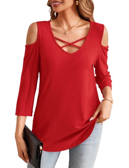 Crisscross Strap Off-The-Shoulder V-Neck Top