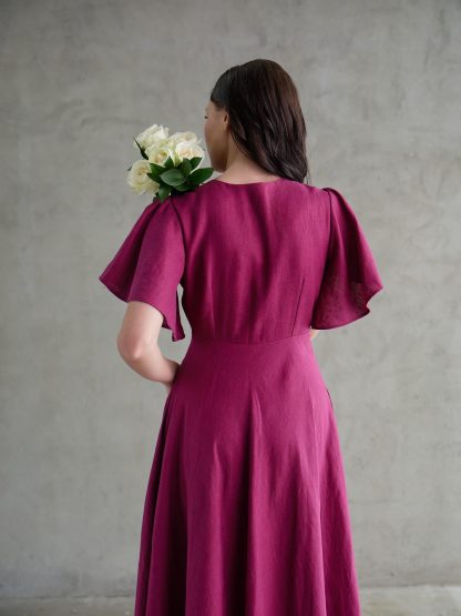 French Deep V Neck Linen Dress - Image 5