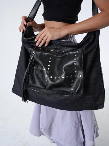 Denim rivet patchwork crossbody bag - Image 5