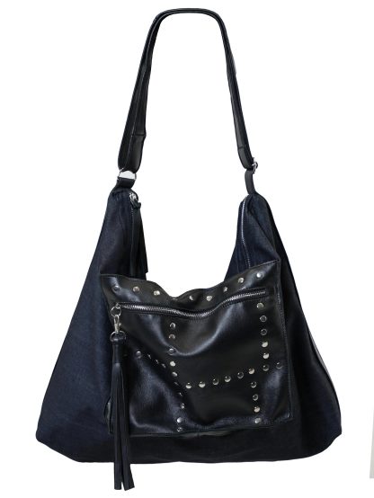 Denim rivet patchwork crossbody bag - Image 3