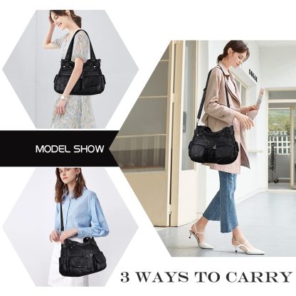 Black punk style double zipper pocket women's bag - Image 7