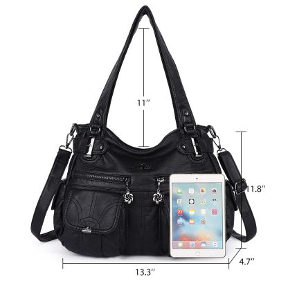 Black punk style double zipper pocket women's bag - Image 5