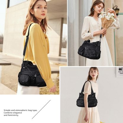 Black punk style double zipper pocket women's bag - Image 4