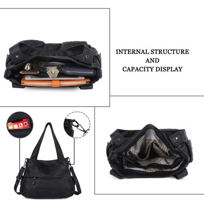 Black punk style double zipper pocket women's bag - Image 2