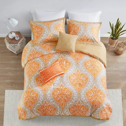 Orange damask bedding